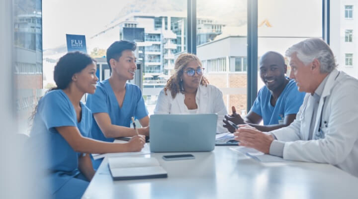 healthcare professionals talking